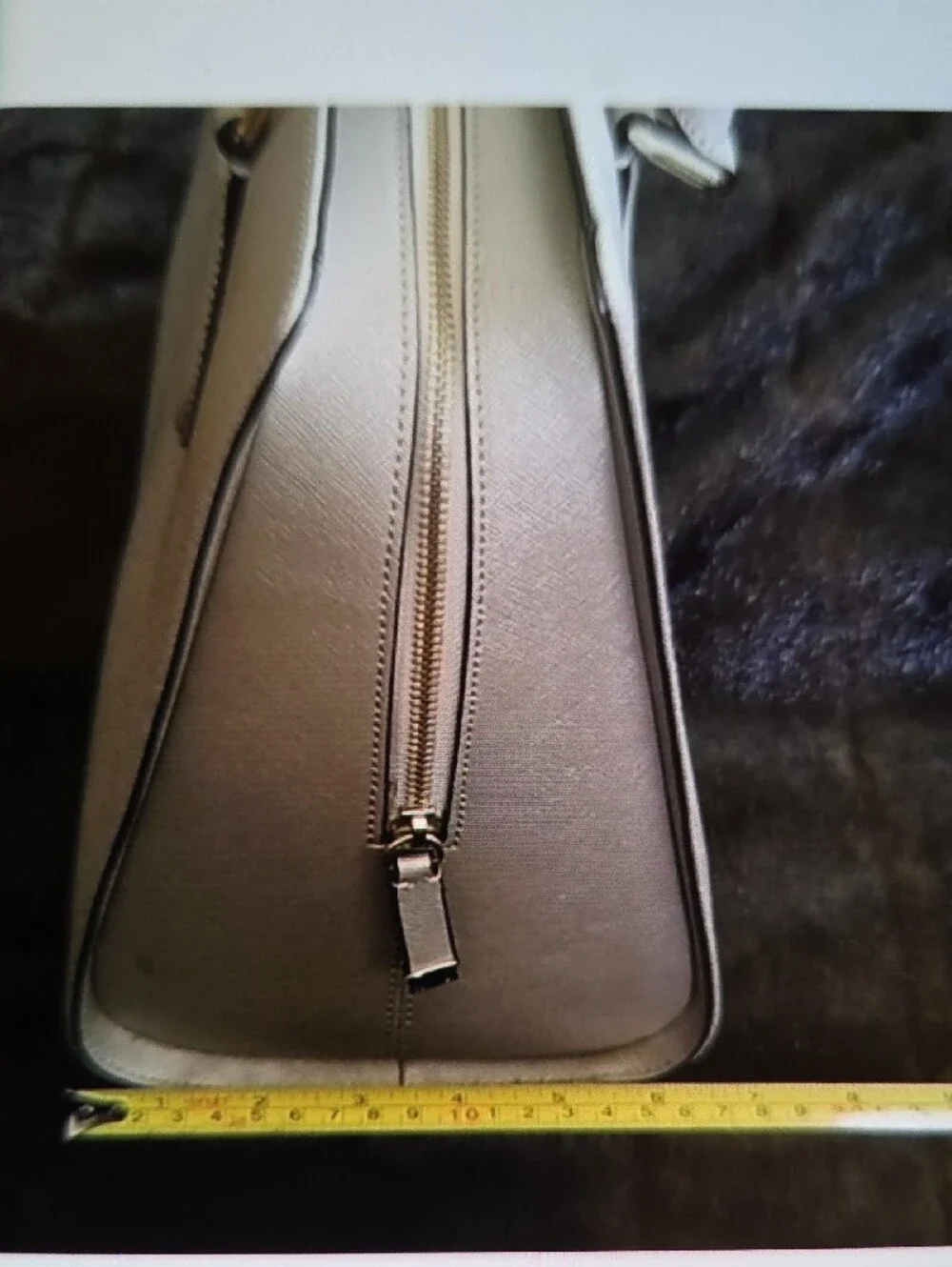 Calvin Klein Neutral Taupe Saffiano Satchel